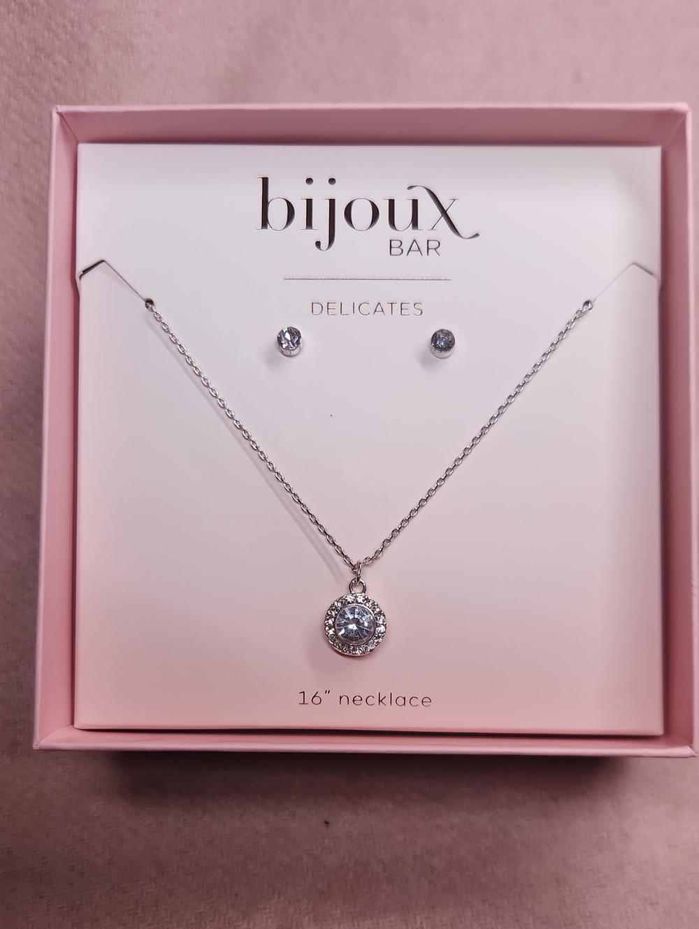 Bijoux Bar Silver Necklace and Earring Set - Sparkling Clear Pendant